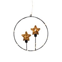 Cirkel met twee sterlampjes 42led classic op batterij met timer ip20 3x28x29 cm zwart - Annas collection