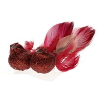 6x stuks decoratie vogels op clip glitter rood 11 cm