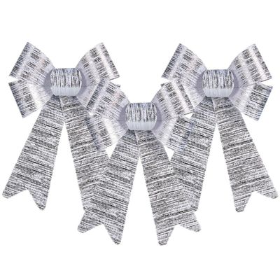 3x stuks kerstboomversieringen ornament strikjes/strikken zilver shine 15 x 25 cm