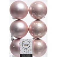 6x Kunststof kerstballen glanzend/mat licht roze 8 cm kerstboom versiering/decoratie lichtroze   -