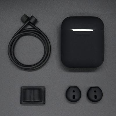 Anti-verloren touw + siliconenhoes oortelefoon hangen gesp + oordopje Cover draadloze Bluetooth-oortelefoon Cover Case Set voor Apple AirPods(Black)