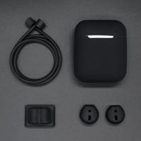 Anti-verloren touw + siliconenhoes oortelefoon hangen gesp + oordopje Cover draadloze Bluetooth-oortelefoon Cover Case Set voor Apple AirPods(Black)