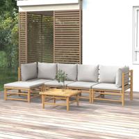 6-delige Loungeset met kussens bamboe lichtgrijs