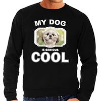 Shih tzu honden sweater / trui my dog is serious cool zwart voor heren - thumbnail