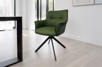 Draaistoel LE GRAND Groen Echt Leer Getextureerde Stof Zwart Metalen Frame - 46991 Draaistoel LE GRAND Groen Echt Leer Getextureerde Stof Zwart Metalen Frame - 46991