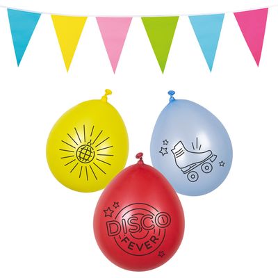 Boland Disco vlaggen en ballonnen set - 6 ballonnen - 10M vlaggenlijn - Universeel