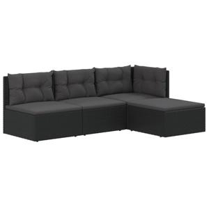 vidaXL 4-delige Loungeset met kussens poly rattan zwart