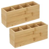 Make-up organizer - 2x - 22,5 x 7 cm - bamboe 4-vaks - rechthoek