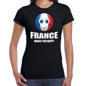 France makes you happy landen t-shirt Frankrijk zwart voor dames met emoticon