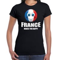 France makes you happy landen t-shirt Frankrijk zwart voor dames met emoticon