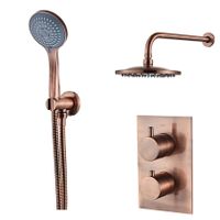 Regendouche set SaniClear Copper | Inbouw | Thermostaatkraan | 2-weg | Rond | Geborsteld koper