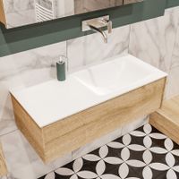 Mondiaz Lush Cloud badmeubel eiken licht 100 cm 1 lade solid surface enkele spoelbak rechts zonder kraangat