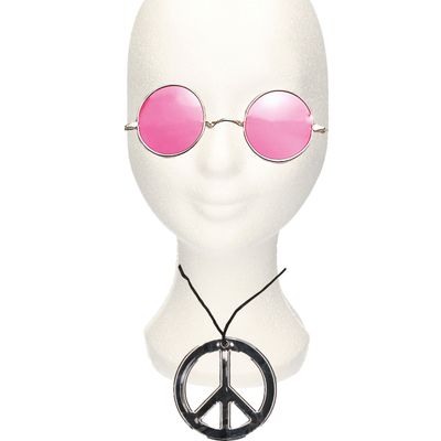 Hippie Flower Power verkleed set ketting met party bril