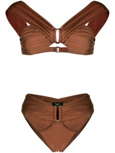 Noire Swimwear bikini froncé à épaules dénudées - Marron