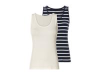 esmara 2 dames tops (XS (32/34), Donkerblauw/wit)