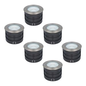 6x Sonnie LED Grondspot RVS - Rond - 3000K Warm wit - 20 Watt - IP67 waterdicht voor buiten - 3 jaar garantie Grondspot buiten 230V