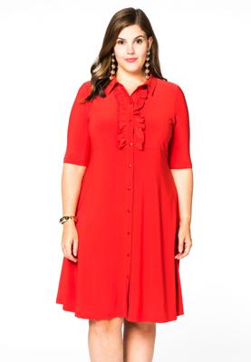 Yoek Blouse-dress ruffled | Rood | Maat 54/56