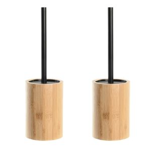 2x Stuks WC/Toiletborstel in houder naturel/zwart bamboe hout 36 x 10 cm