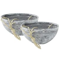 Set van 2x stuks hangende bloempot/plantenpot schalen van gerecycled kunststof betongrijs D35 en H17