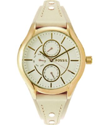 Horlogeband Fossil BQ3091 Onderliggend Leder Wit 18mm