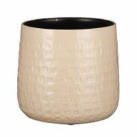 Plantenpot/bloempot keramiek beige relief patroon - D17 en H15 cm