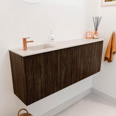 Toiletmeubel Mondiaz Joya Dlux | 111.6 cm | Meubelkleur Walnut | Faye wastafel Meli Wasbak Links | 1 kraangat