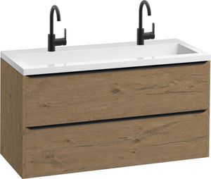 Saqu Salto Slimline voorgemonteerd badmeubel incl. wastafel 120x40cm wild eiken/zwart