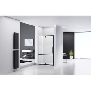 Van Rijn Products ST04 Nisdeur zwart incl. glasbehandeling 6mm glas, 2 lijnen zeefdruk L/R draaiend 1380-1400 x 2000 ST04300140