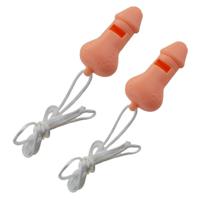 Fluitje in penis vorm - 5x - met koord - pvc - roze - Fun/feest/vrijgezellen accessoires - thumbnail