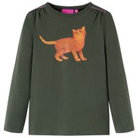 Kindershirt met lange mouwen kattenprint 104 kakikleurig