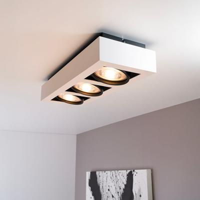 Castor bianco nero III by LUSENZ - Rechthoekige 3-lichts plafondlamp met richtbare spots, mat witte coating en matzwart interieur