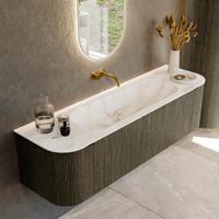 Badmeubel Mondiaz Kurve-Dlux | 160 cm cm | Meubelkleur Shadow | Wastafelkleur Frappe | Solid surface | Wasbak midden spoelbak | Zonder kraangat(en)