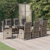 9-delige Tuinset met kussens poly rattan zwart en grijs