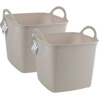 Kuip/emmer/wasmand - 2x - flexibel - beige - 43 liter - vierkant - kunststof