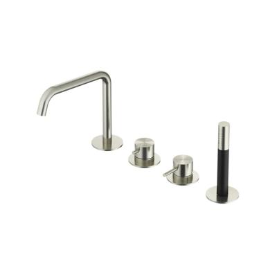 Hotbath Archie Badrandcombinatie Één Hendel Mengkraan met Uitloop en 2-Weg Omstel - Geborsteld RVS 316