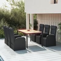 7-delige Tuinset poly rattan en massief acaciahout zwart
