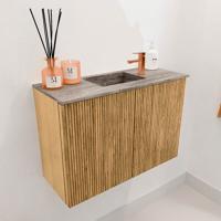Toiletmeubel Mondiaz Joya Dlux | 60 cm | Meubelkleur Oak | Faye wastafel Oza Wasbak Midden | 1 kraangat