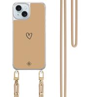 iPhone 15 hoesje met beige koord - Hart bruin iPhone 15 hoesje met beige koord - Hart bruin