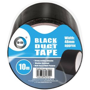 DID duct tape/reparatietape zwart 10 meter x 48 mm