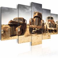 Schilderij - Oldtimers, 5 luik, Bruin/Grijs, 2 maten, Premium print