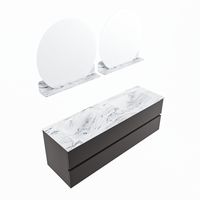MONDIAZ VICA-DLUX 150cm badmeubel onderkast Dark grey 2 lades. Inbouw wastafel CLOUD dubbel zonder kraangat, kleur Glace, en spiegel model SPOT