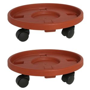 2x Stuks kunststof planten trolleys/multirollers rond bruin 39 cm - Planten onderzetter