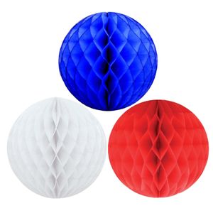 Kerstversiering set van 6x papieren kerstballen 10 cm blauw wit en rood