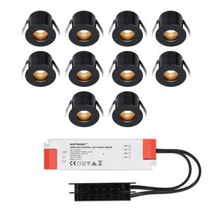 10x Olivia - Mini 12V LED inbouwspot zwart met trafo - Verzonken - 3 Watt - Niet dimbaar - IP44 waterdicht voor buiten - 2700K Warm wit - Lage inbou