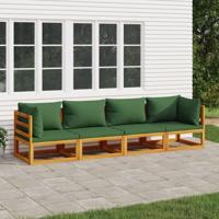 4-delige Loungeset met groene kussens massief hout