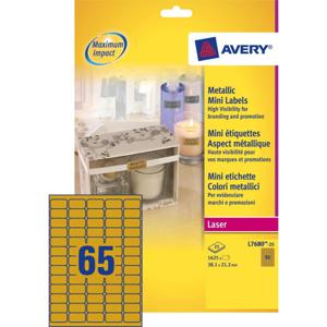 Avery Mini Etiketten, goud, 38,1 x 21,2 mm, permanent klevend