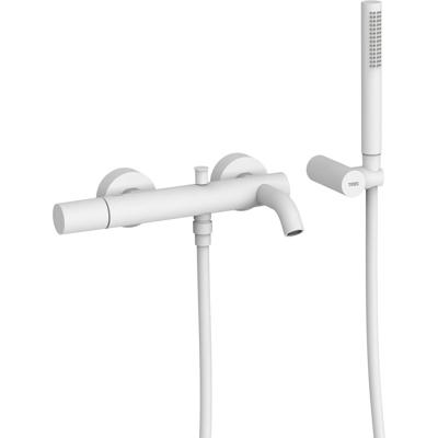 Badkraan Tres Study | Opbouw | Mengkraan | Incl.Handdoucheset | 2-weg | hoh 15 cm | 1-knop | Rond | Wit mat
