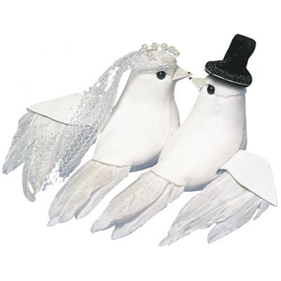 Witte duiven decoratie bruidspaar 8 cm - Bruiloft - versiering