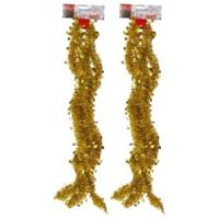 Kerstslinger - 2x - goud - sterretjes - 270 cm - folie/lametta - kerstboomversiering