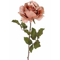 Kunstbloem roos Glamour - zalm met goudkleur - 61 cm - satijn - kunststof steel - decoratie bloemen - thumbnail